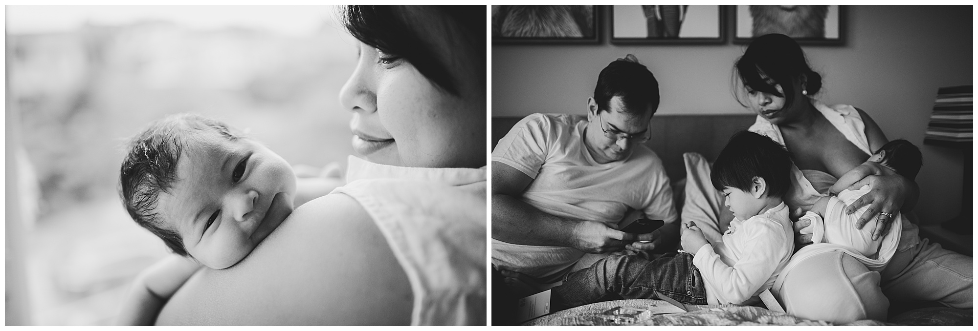 Black and White images of newborn baby boy and family Emily Ann Photography Seattle Photographer Indoor Newborn Photoshoot