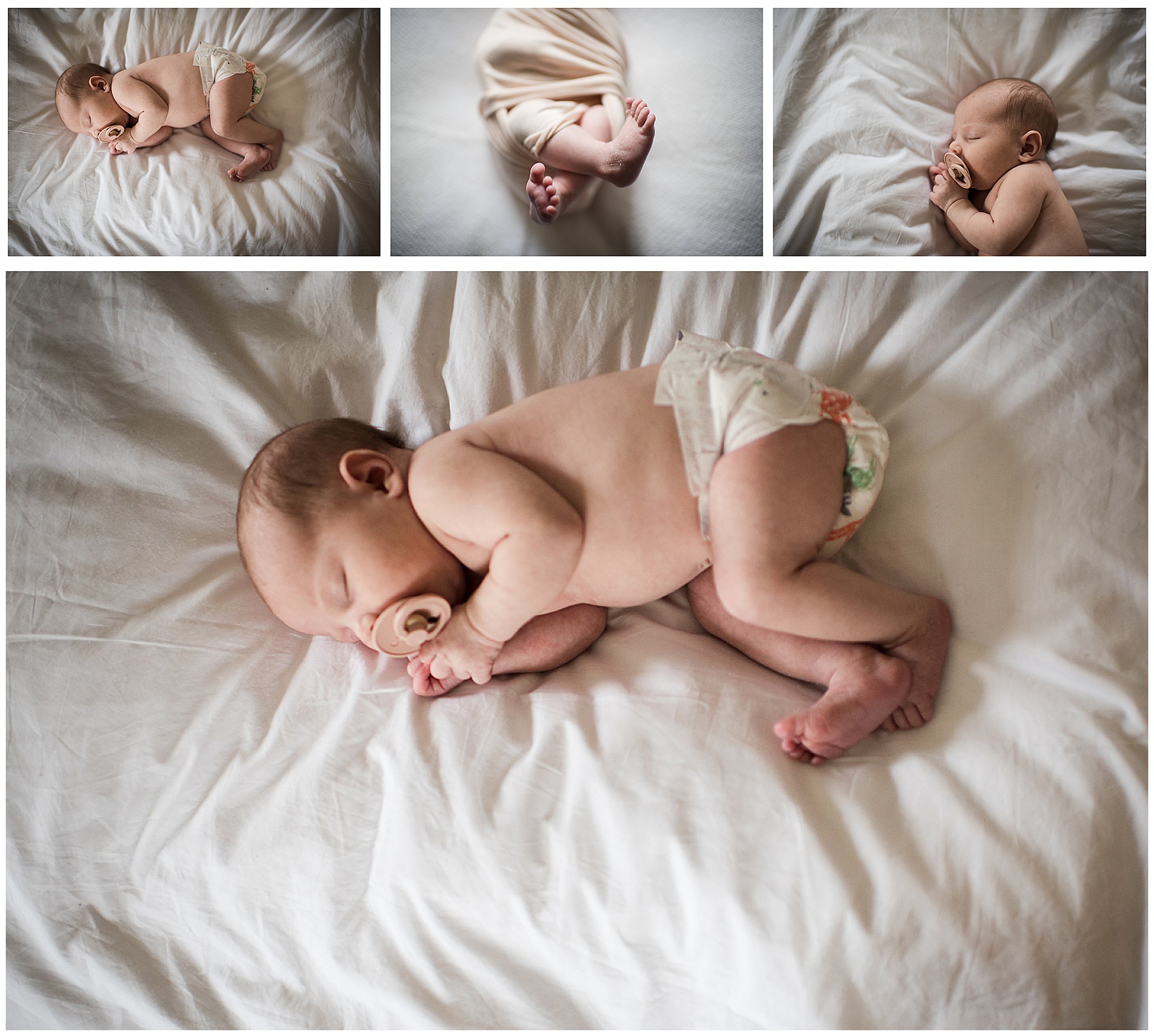 In home newborn lifestyle photo session with baby girl on bed Emily Ann Photography Seattle Photographer