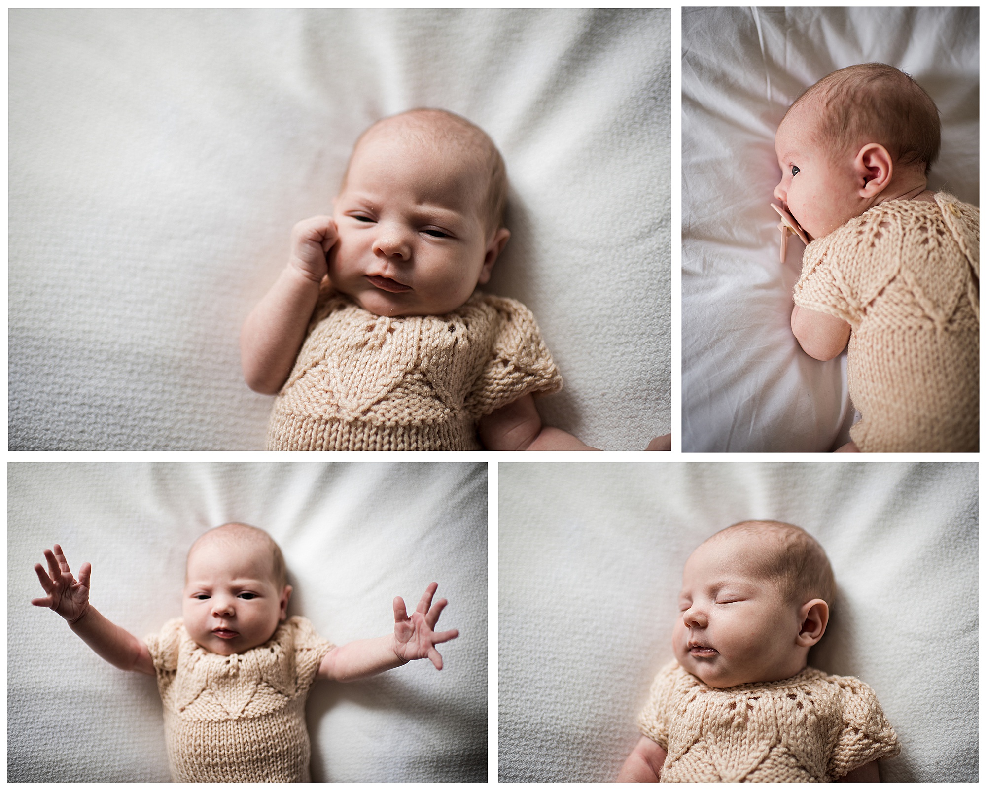 Newborn baby girl with knit crochet onesie in home lifestyle photoshoot Emily Ann Photography Seattle Photographer