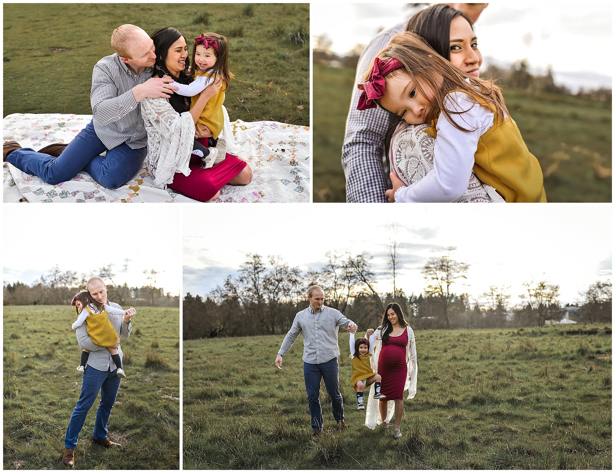 Lifestyle Maternity Photoshoot family at field in Tacoma Fort Steilacoom Emily Ann Photography Seattle Photographer.